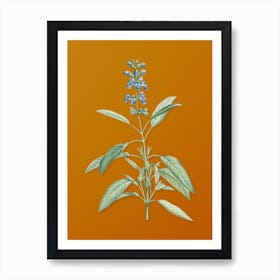 Vintage Sage Plant Botanical on Sunset Orange n.0477 Art Print