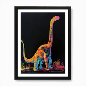 Abstract Neon Line Illustration Brachiosaurus 4 Art Print