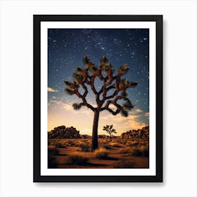 Joshua Tree With Starry Sky In South Western Style (4) Art Print