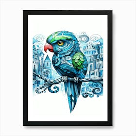 Chai Parrot On A Branch Art Print