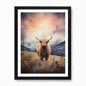 Highland Cow In The Moonlight 2 Art Print