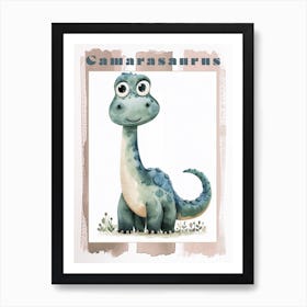 Cute Watercolour Of A Camarasaurus Dinosaur 1 Poster Art Print