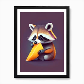 Raccoon Eating Cheese Art Print