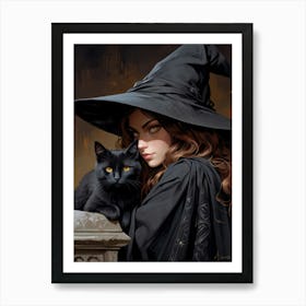 Witch And Cat 2 Art Print