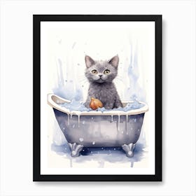 Chartreux Cat In Bathtub Bathroom 1 Art Print