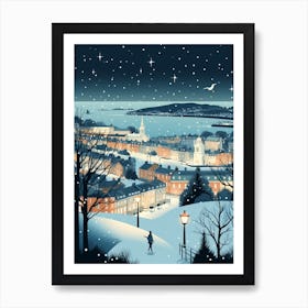 Winter Travel Night Illustration Plymouth United Kingdom 2 Art Print