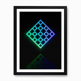 Neon Blue and Green Abstract Geometric Glyph on Black n.0207 Art Print