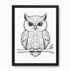 Owl Coloring Page Bird Wildlife Animal Drawing Art Print