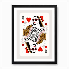 Queen Of Hearts - Roses and Cigarettes - Red and gold Leopard Art Print