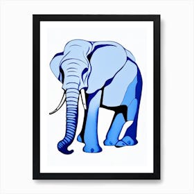 Elephant Symbol Blue And White Line Drawing Art Print