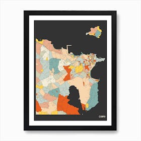 Corfu Greek Island Map Art Print