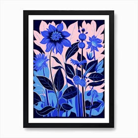 Blue Flower Illustration Bee Balm 3 Art Print