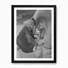 Spanish American Woman Removing Baked Bread From Outdoor Earthen Oven By Means Of A Long Wooden Paddle Art Print