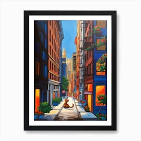 Painting Of New York With A Cat In The Style Of Post Modernism 1 Art Print