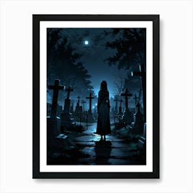 Dark Night In The Cemetery Art Print