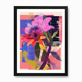 Aster 8 Neon Flower Collage Art Print