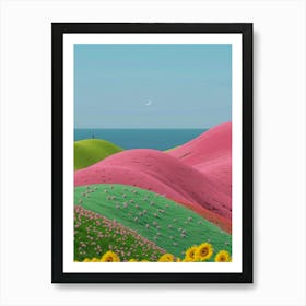 Pink Flowers On A Hill Art Print