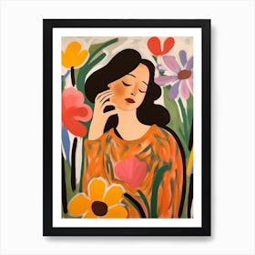 Woman With Autumnal Flowers Tulip 2 Art Print