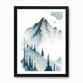 Mountain And Forest In Minimalist Watercolor Vertical Composition 118 Art Print