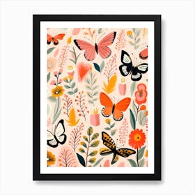 Floral Pattern With Butterflies Art Print