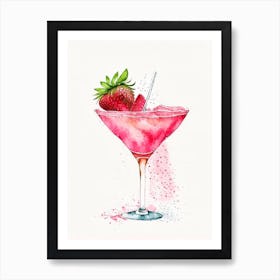 Strawberry Margarita, Cocktail, Drink Minimalist Watercolour Art Print