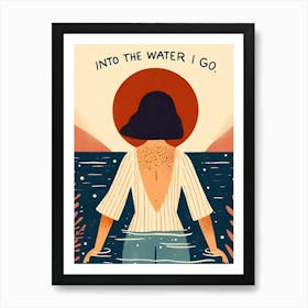 Into The Water I Go, short hair woman & sunset  Art Print