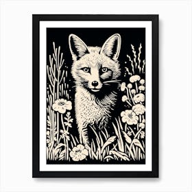 Fox In The Forest Linocut Illustration 26  Art Print