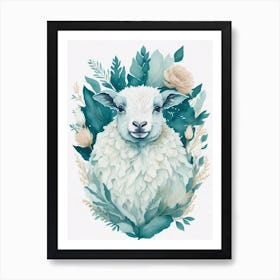 Cute Floral Baby Sheep Painting (6) Art Print
