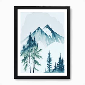 Mountain And Forest In Minimalist Watercolor Vertical Composition 96 Art Print