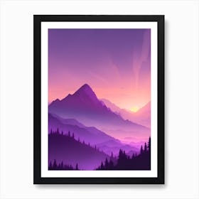 Misty Mountains Vertical Composition In Purple Tone 64 Art Print