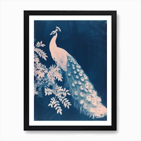 Peacock In The Leaves Cyanotype Inspired 2 Art Print