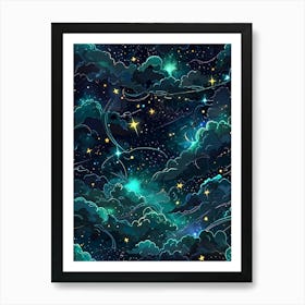 Seamless Pattern With Stars And Clouds 5 Art Print