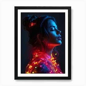 Beautiful Woman With Neon Lights 4 Art Print