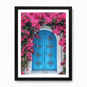 Blue Door With Pink Flowers 2 Art Print