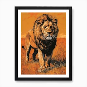 African Lion Relief Illustration Symbolism 4 Art Print