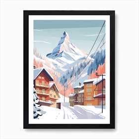Vintage Winter Travel Illustration Zermatt Switzerland 1 Art Print