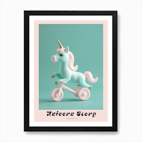 Pastel Toy Blue Unicorn Riding A Bike Poster Art Print