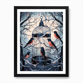 Birdcage In The Winter Forest 4 Art Print