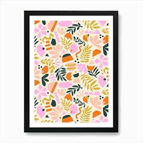 Paper Cut Out Collage Florals Abstract Flowers Multicolor on Cream Art Print