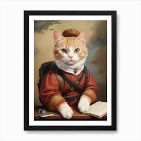 Cat In Uniform Adventure Art Print