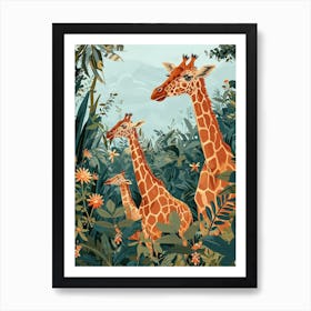 Giraffe In The Plants Modern Kitsch Illustration 3 Art Print