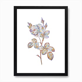 Stained Glass White Misty Rose Mosaic Botanical Illustration on White n.0066 Art Print