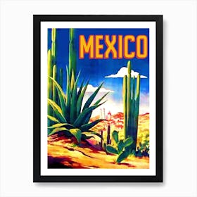 Mexico, Cactuses In The Desert Art Print