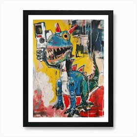 Abstract Colourful Dinosaur Taking A Photo On An Anologue Camera 2 Art Print