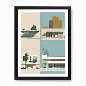 Iconic Mid-Century Modern Architectural Landmarks Art Print with Clean Lines and Geometric Shapes Series - 2 Art Print