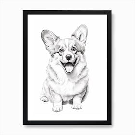 Corgi Dog, Line Drawing 3 Art Print