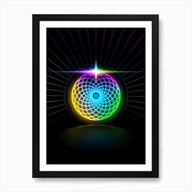 Neon Geometric Glyph in Candy Blue and Pink with Rainbow Sparkle on Black n.0233 Art Print