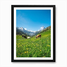 Cows Grazing In A Meadow Art Print