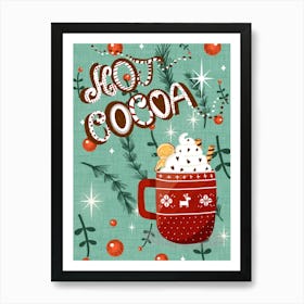 Christmas Hot Cocoa Blue Art Print