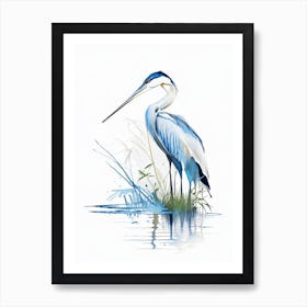 Blue Heron On Pond Impressionistic 4 Art Print